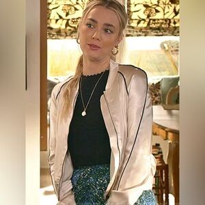 Celebrity Fav Zara Satin Bomber Jacket Zip Down Cream XS